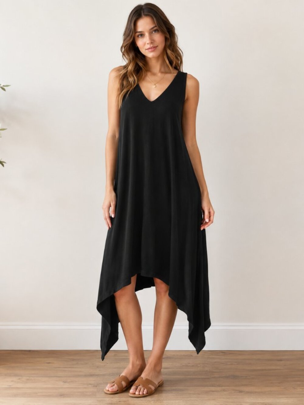 NWT Lanston Black High Low Handkerchief Midi Dress S